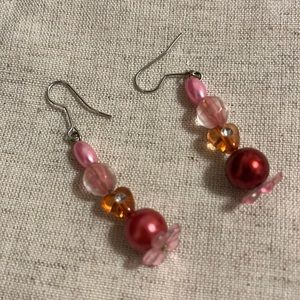 Pink bead flower earrings